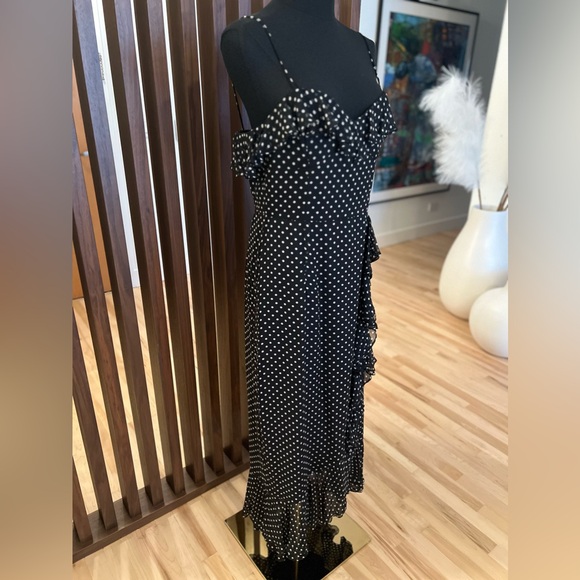 Milly Polka-Dot Ruffle Silk Maxi Dress Size 8 - Picture 8 of 10